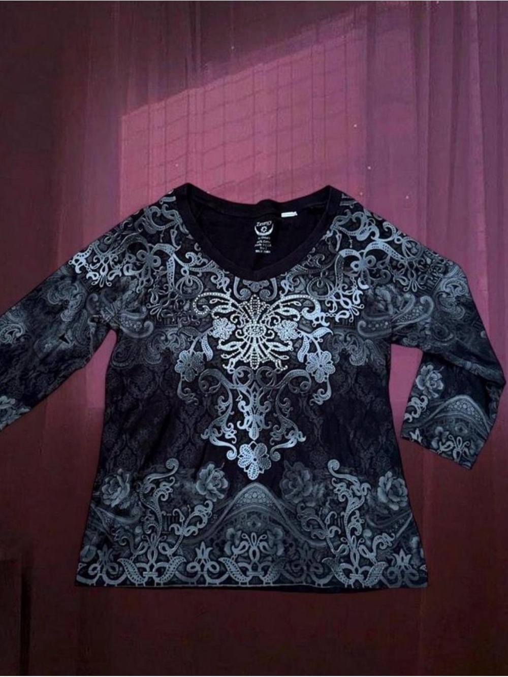 Black Scroll Print Top
